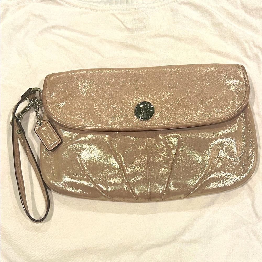 Y2k Coach Silver Metallic Leather Clutch Bag